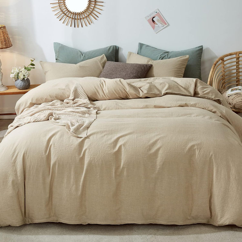 Bedding Duvet Cover Set sold 100% Washed Cotton Linen Like Textured Breathable Durabl